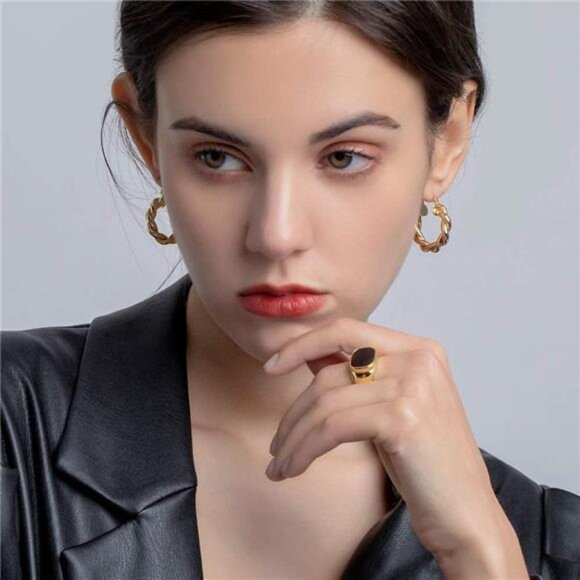 Twisited Gold Chunky Hoop Earrings For Women 14K Gold Plated High Polished - Picture 2 of 14